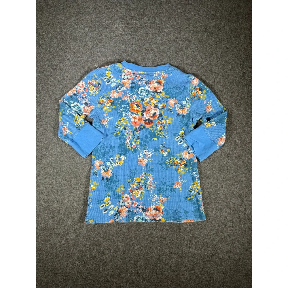 Sundance Womens Blue Floral Thermal Waffle Knit 3/4 Sleeve Top Size M RN106205 - Picture 5 of 8